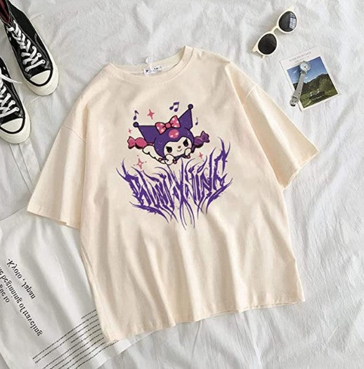 Harajuku cartoon gothic print short-sleeved T-shirt female summer street o neck sweet girl t-shirt