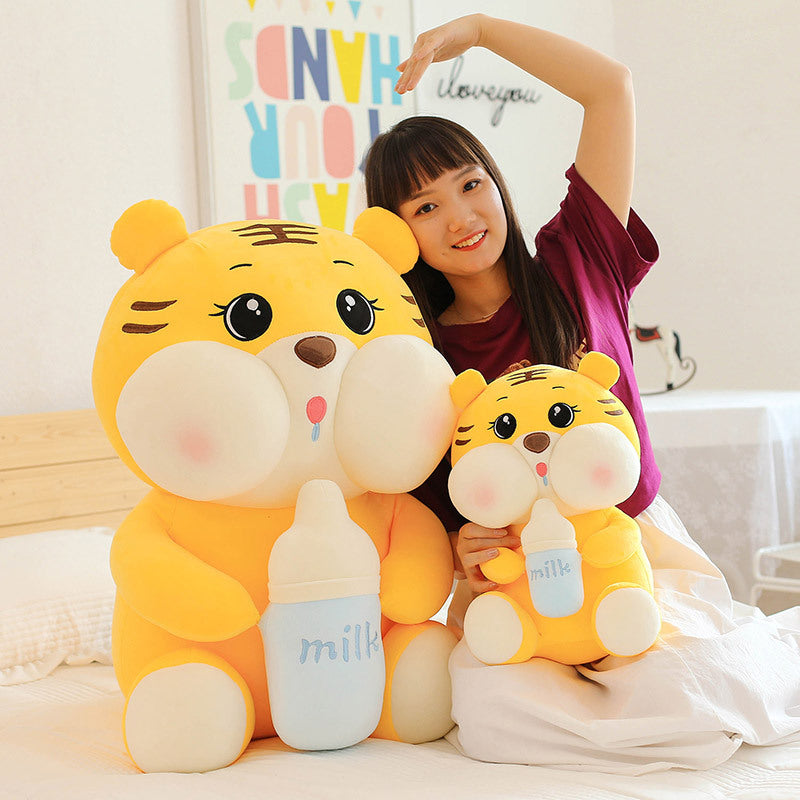 New cute baby bottle tiger pillow doll plush toy big doll doll pillow girl birthday gift