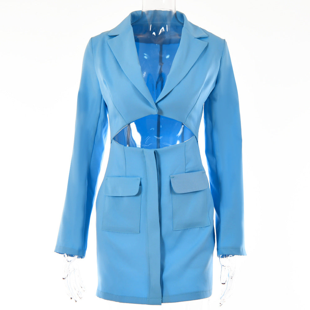 European and American sexy hot girl fake two-piece cardigan lapel long-sleeved suit short skirt