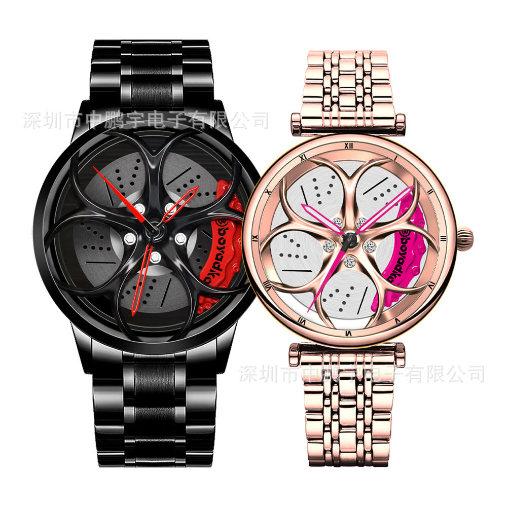 Rotatable car hub couple watch cross-border explosion-proof quartz watch creative watches