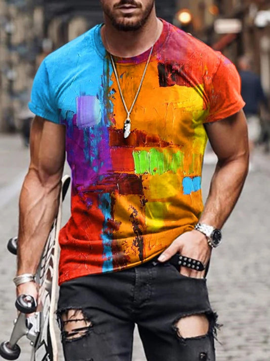 European and American cross-border summer men's new fashion print simple T-shirt