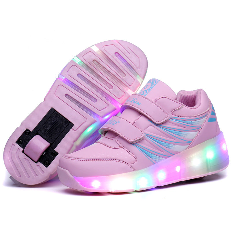 Cross-border LED hair smooth roller sports single and double wheels boys and girls shoes