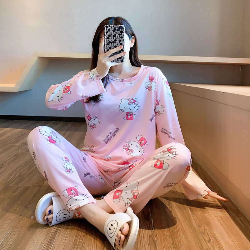 Cross-border pajamas female cute long-sleeved trousers cartoon student pajamas home service suit