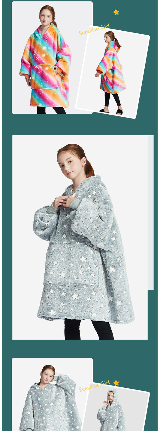 Autumn and winter home service children's pajamas women's flannel warm little girl coral fleece thickened and extended suit women