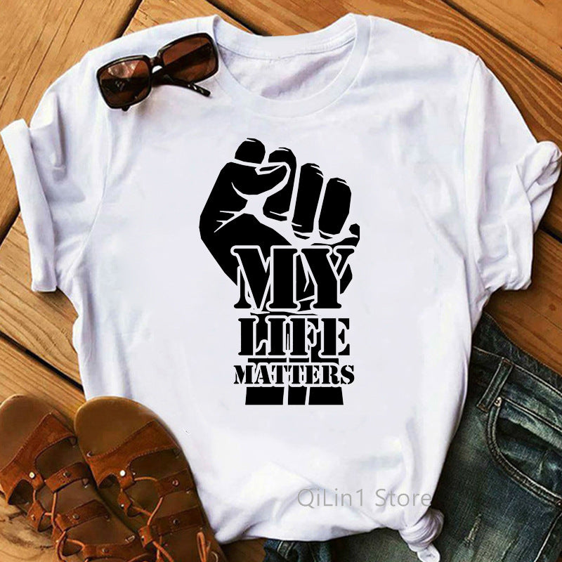 European and American Foreign Trade Feminism God Says You Are Black Girl Print Short Sleeve T-Shirt