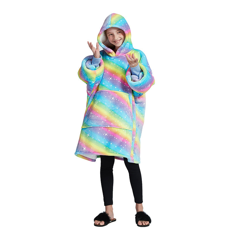 Cross-border new hooded lazy blanket pullover Flange lamb velvet  home casual wear pajamas