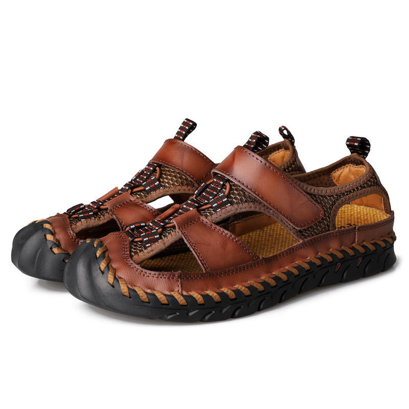 European and American Top layer cowhide sandals men's breathable Baotou men's sandals