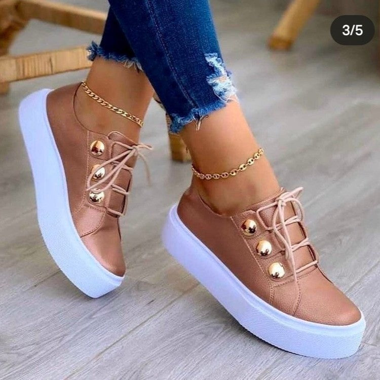 New women's single shoes flat heel casual fashion lace-up women's sneakers