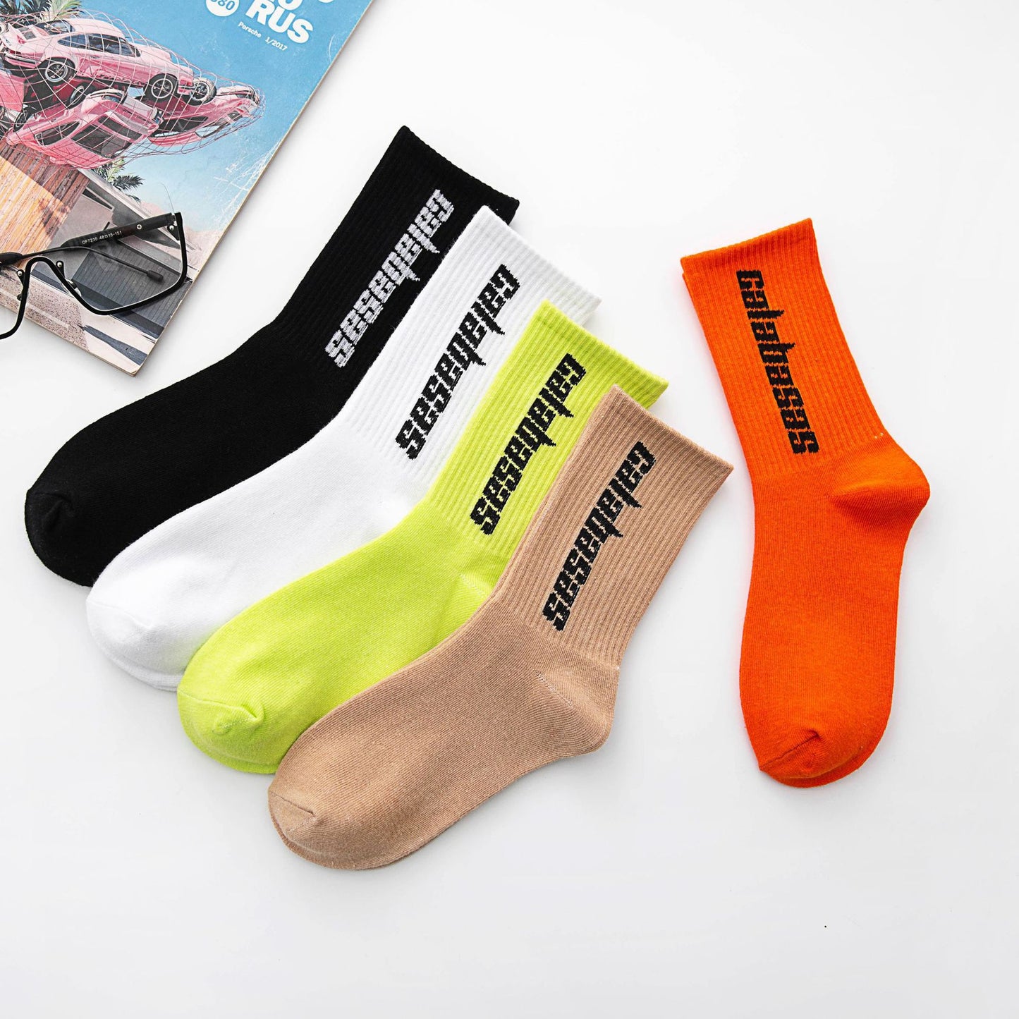 Socks men and women ins tide brand street long tube skateboard socks coconut high letter basketball socks grandpa same socks