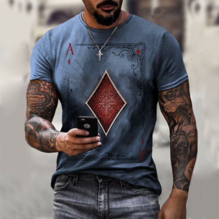 European and American fashion casual simple playing card printing round neck short-sleeved T-shirt