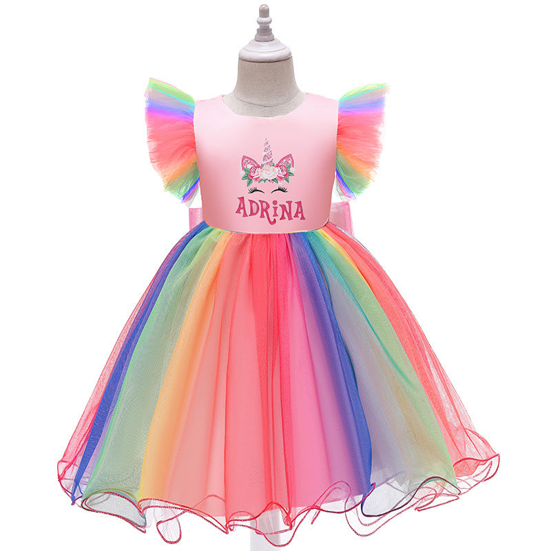 Children's clothing children's princess dress mesh unicorn Christmas dress