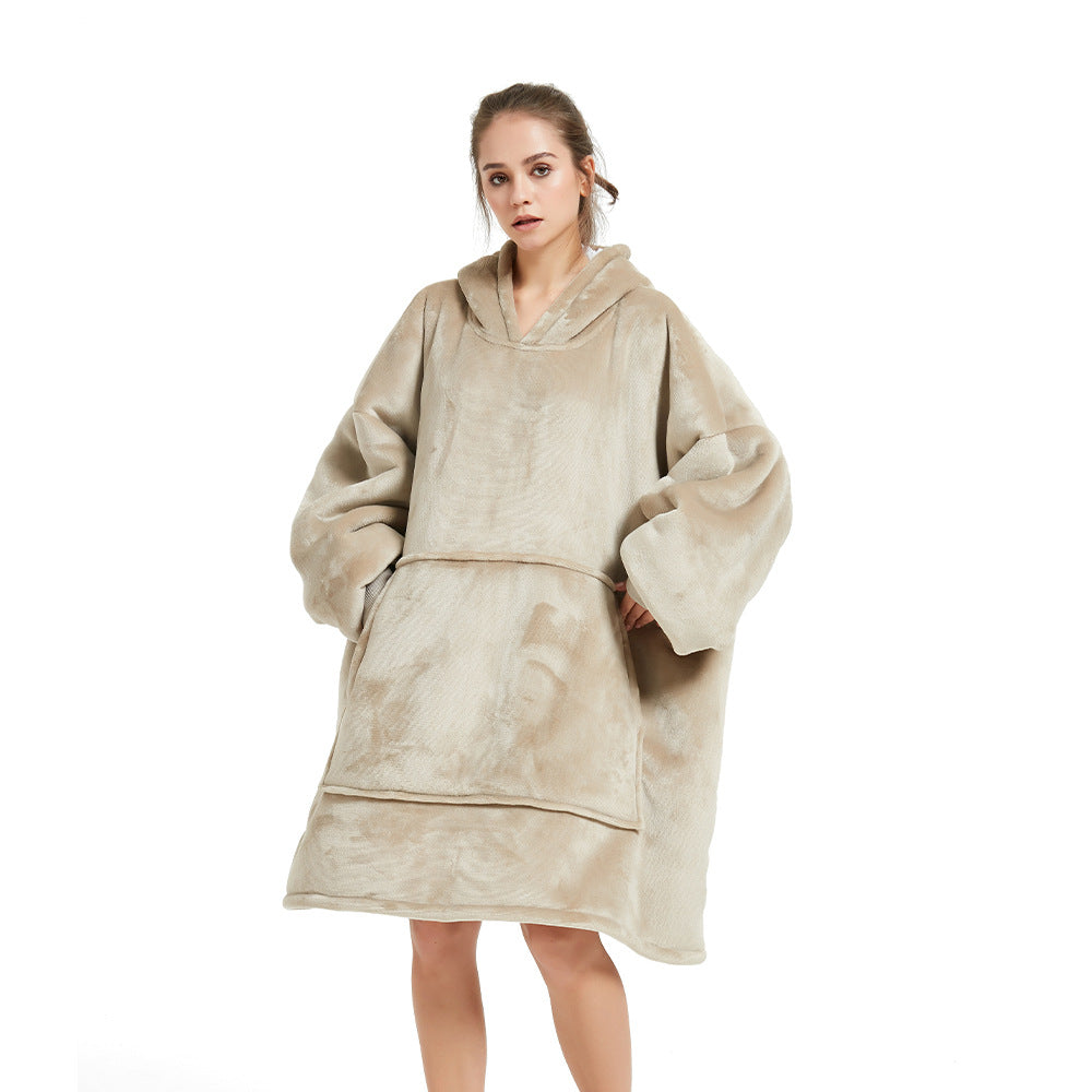 Cross-border new hooded lazy blanket pullover Flange lamb velvet  home casual wear pajamas