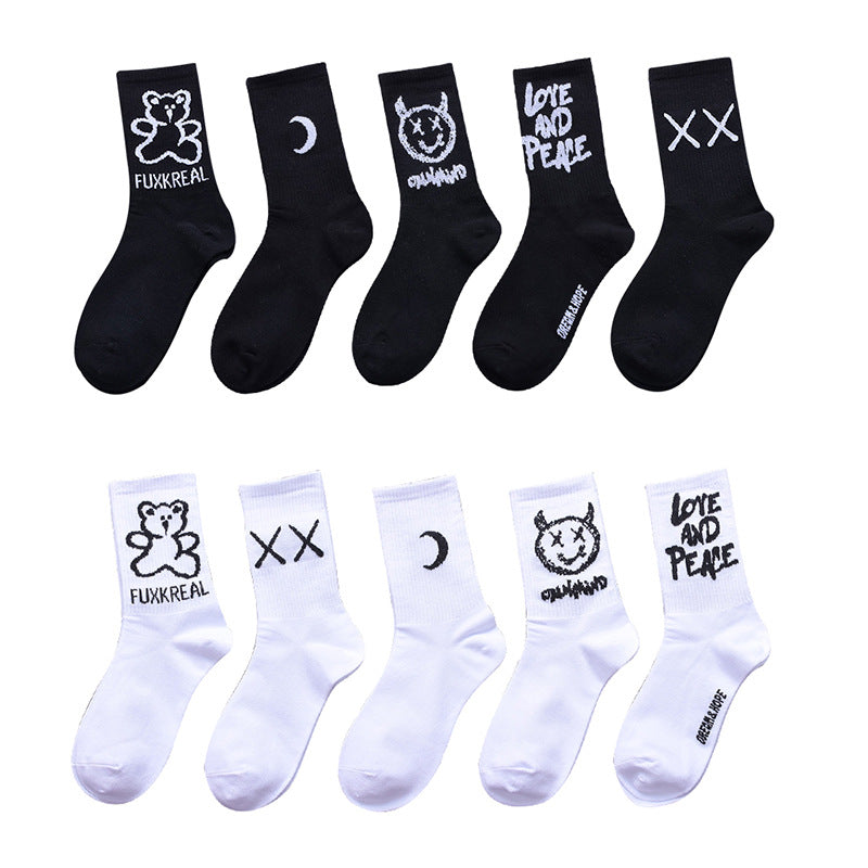 Socks men and women stockings street ins trend stockings black sports wind high-top basketball socks