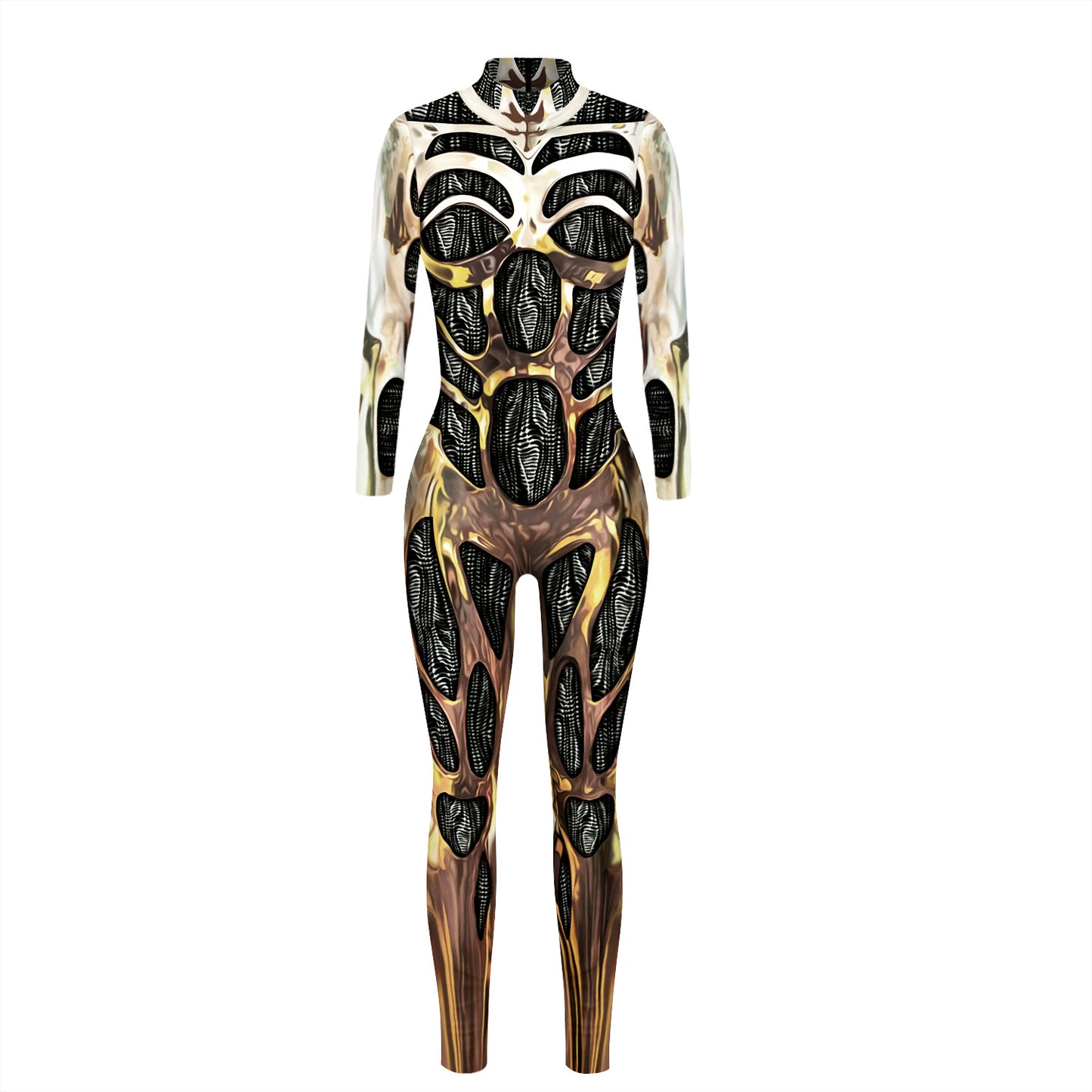 Halloween new hot selling machine armor 3D digital printing slim fit long-sleeved cos jumpsuit