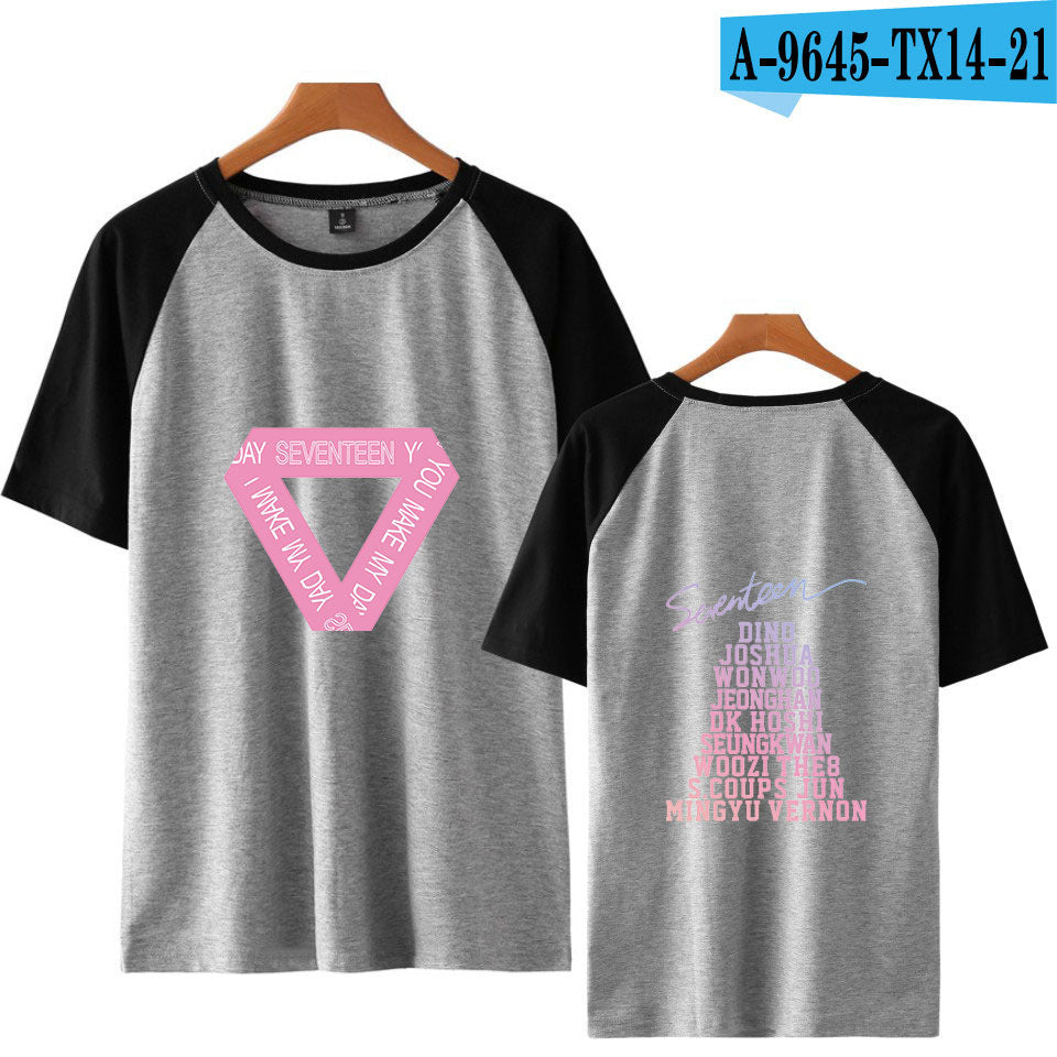 Korean group SEVENTEEN surrounding color-blocking short-sleeved T-shirt