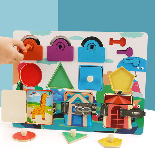 Children's early education puzzle Montessori teaching aids busy board boys and girls baby hands-on key lock unlock toys