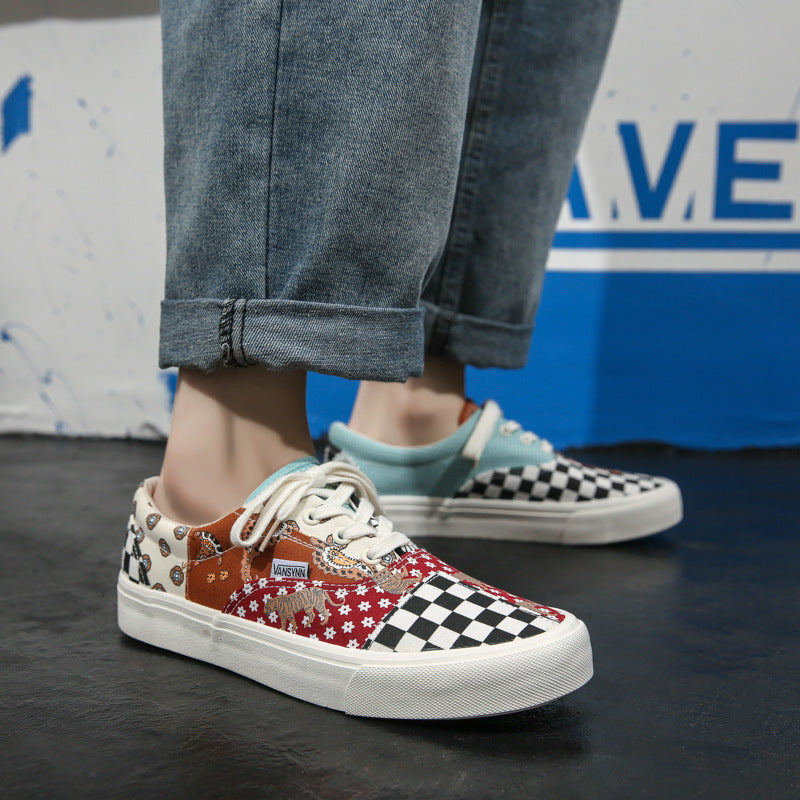 European and American new plaid retro color matching shoes men and women low-cut couple shoes