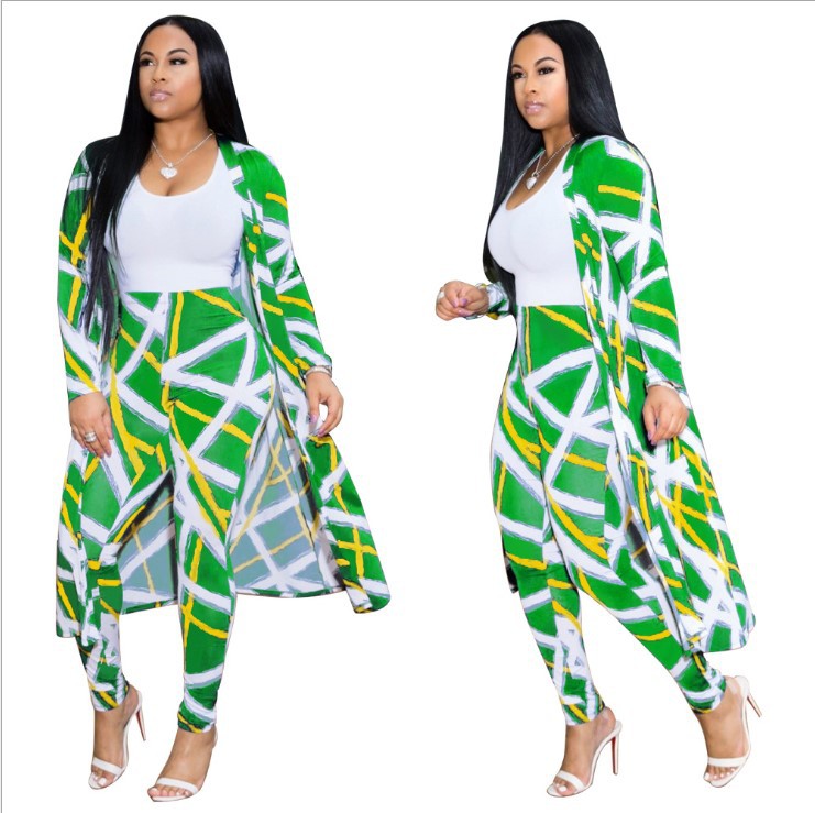 European and American cross-border exclusive long-sleeved printed jacket cloak leggings two-piece