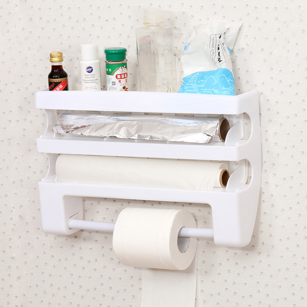 Kitchen multifunctional belt cutter storage rack shelf plastic wrap cutter tin foil oil paper cutter