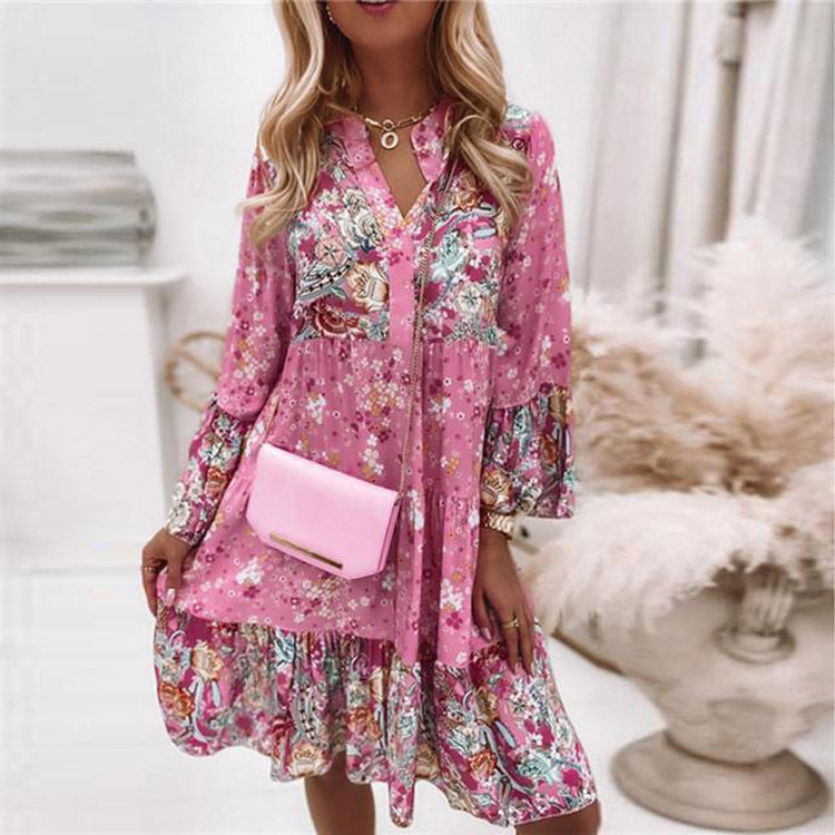 European and American new ladies flower stitching skirt hot sale layered mini dress