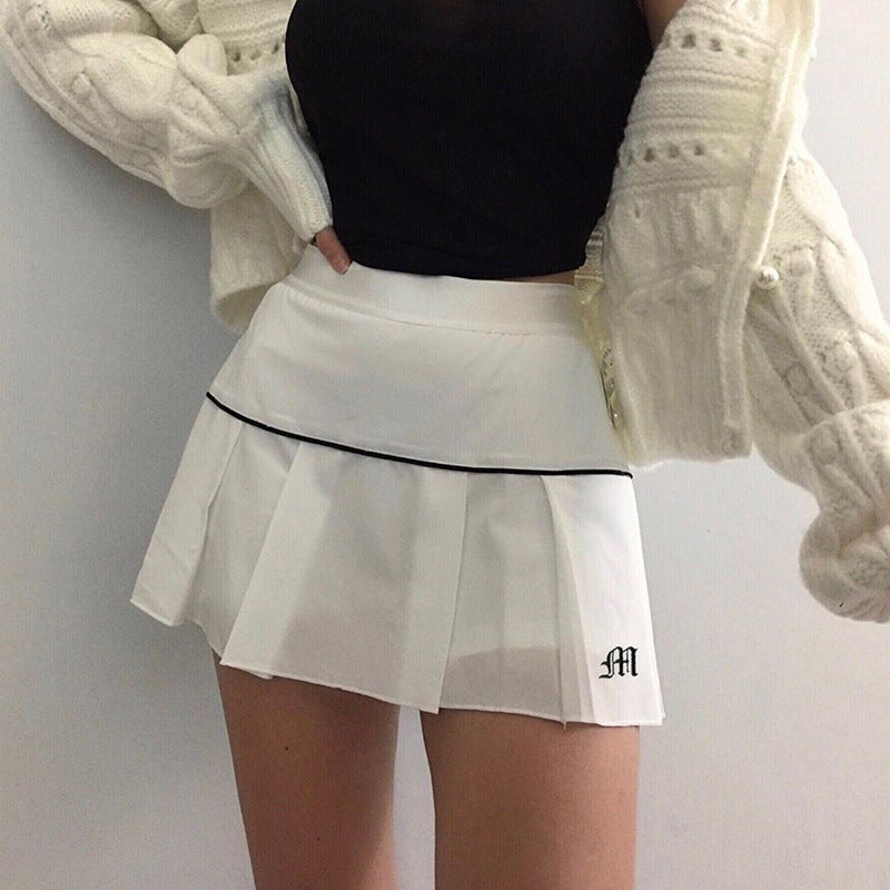 European and American style anti-empty sports and leisure half-length short skirt female elastic high waist sexy thin A-line pleated skirt