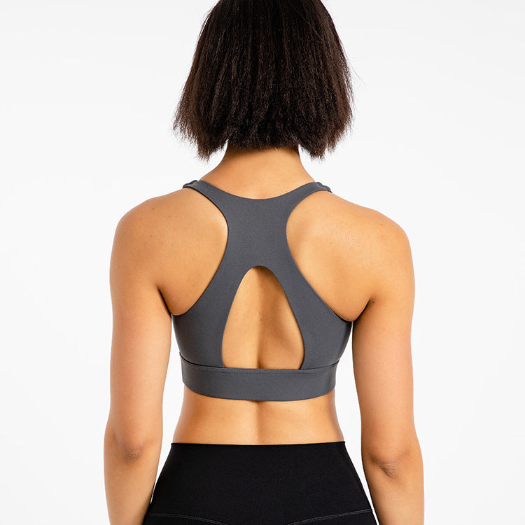 Nude brushed yoga vest women wear running sports underwear with beautiful back bra with chest pad