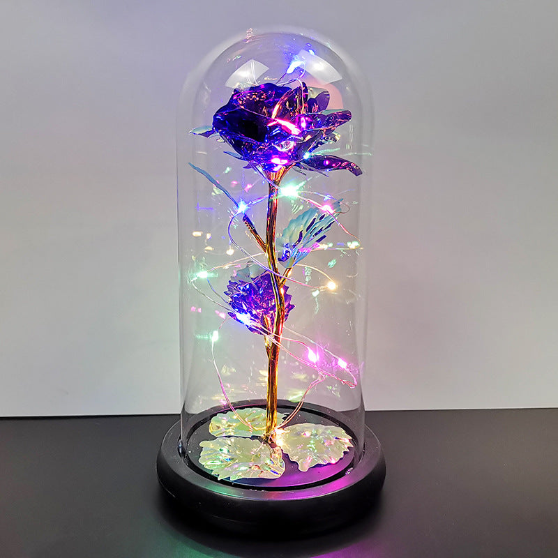 Rose flower glass cover gold foil flower with led light immortal flower Valentine's day Christmas ornaments