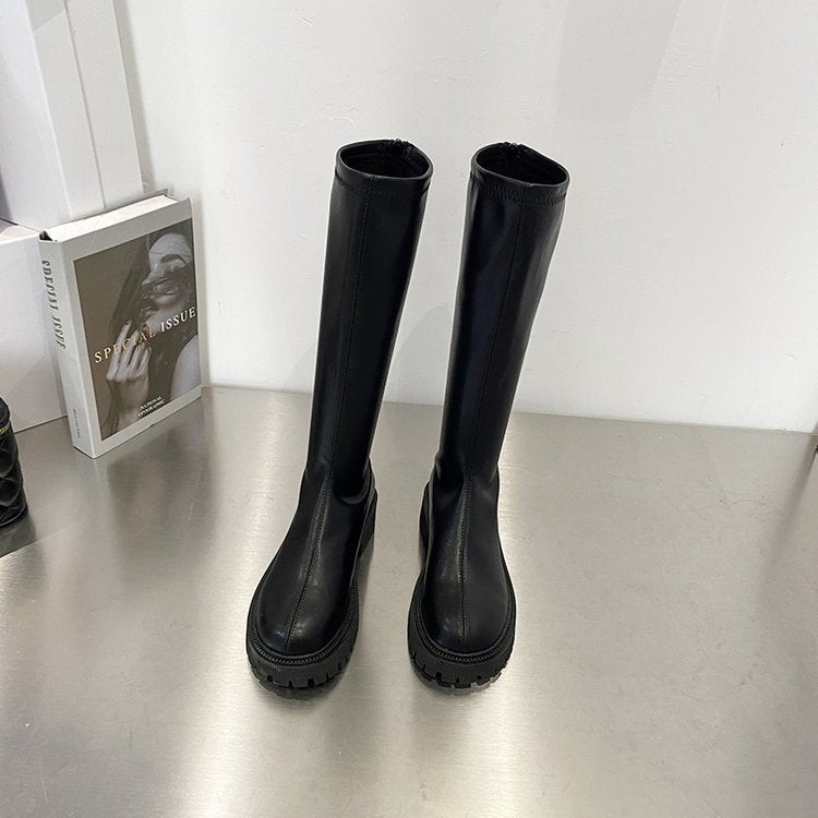 Thick-soled Martin boots women's boots but knee-high show thin knight boots short tube round head high boots