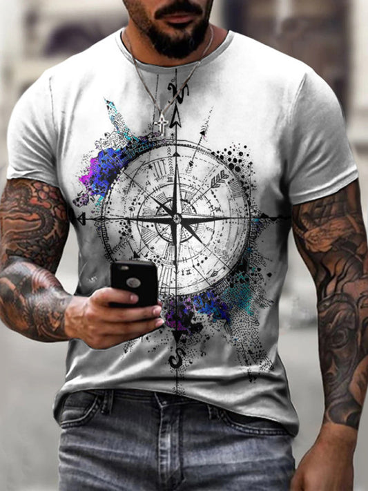 European and American foreign trade cross-border new men's casual round neck short-sleeved digital printing Slim pullover T-shirt