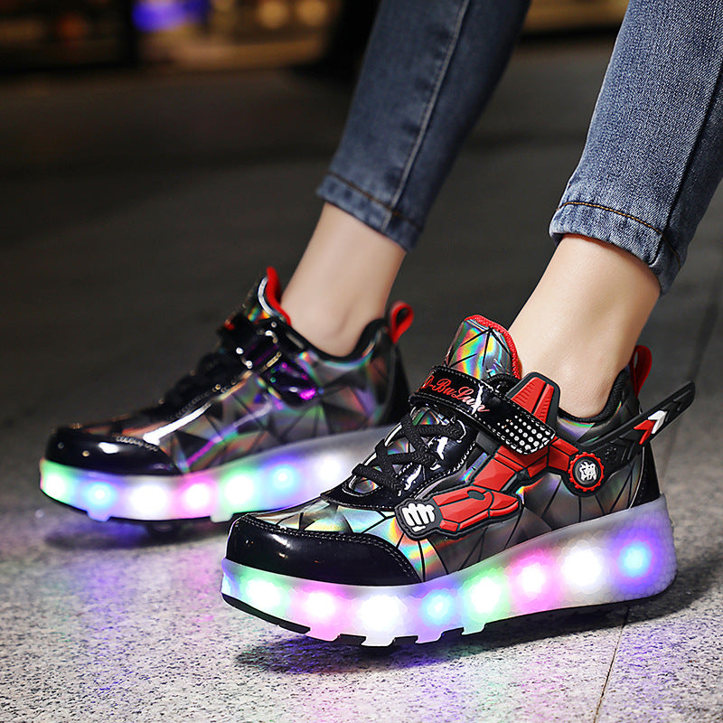 Cross-border e-commerce two-wheeled walking shoes LED hair smooth roller shoes outdoor sports skates colorful roller shoes