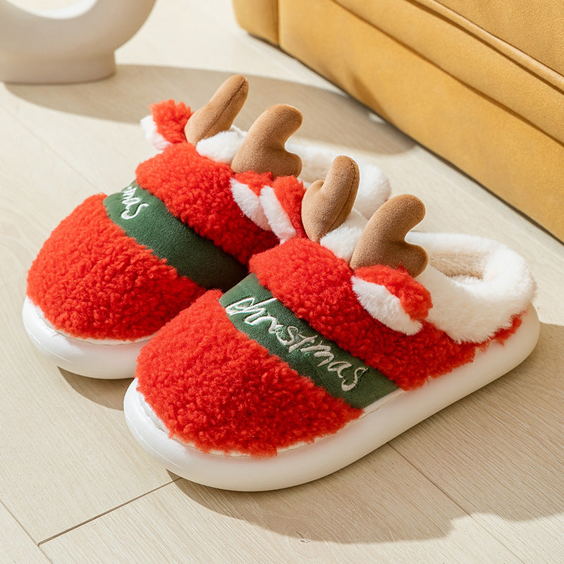 Cartoon cotton slippers winter Christmas deer cute home indoor home thick bottom warm slippers couple