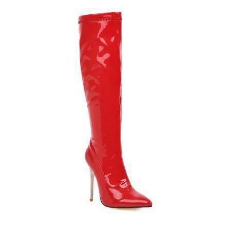 Sexy pointed heel women's boots patent leather side zipper high boots