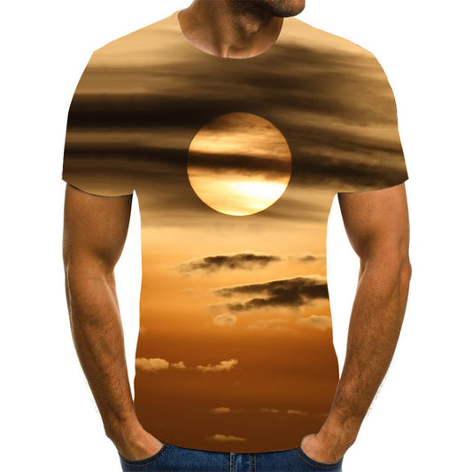 European and American cross-border new couple printing T-shirts, beautiful scenery 3D digital printing men's short sleeves