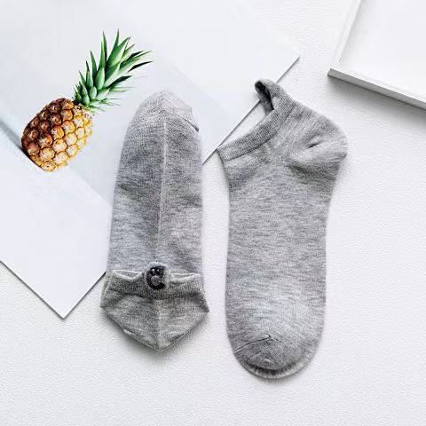 Pure color embroidery couple short boat socks cartoon cotton dog expression love love men and women personality trendy socks