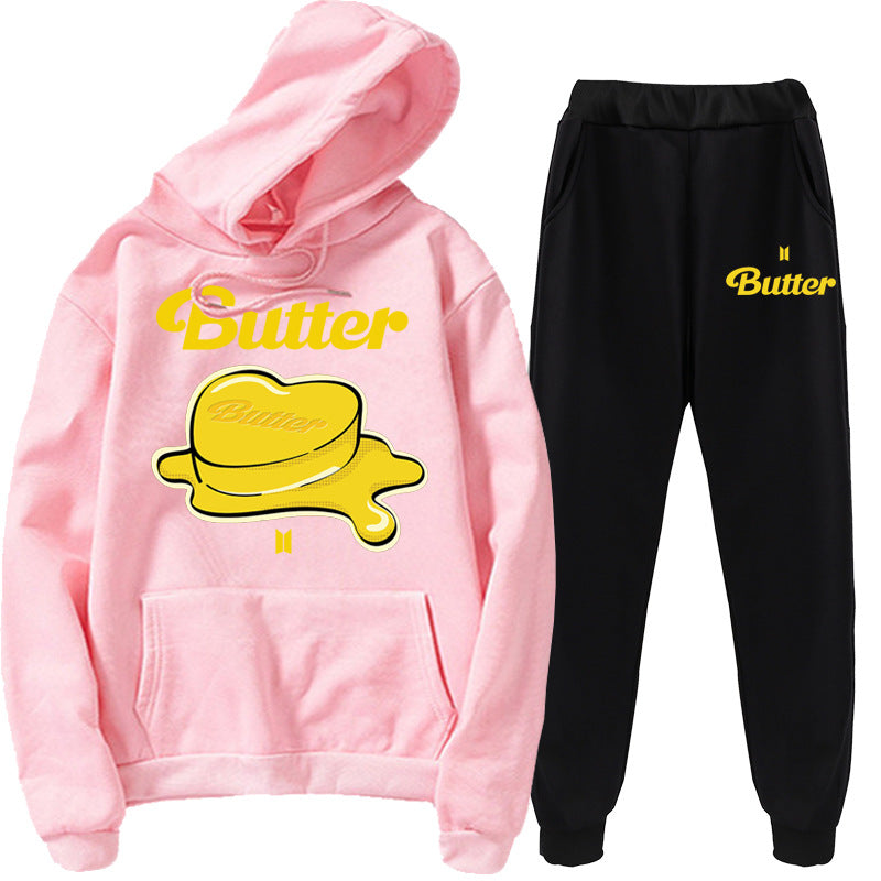 European and American butter letter sweater + sweatpants suit new youth pullover sweater hoodie