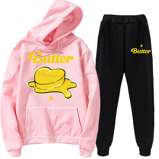 European and American butter letter sweater + sweatpants suit new youth pullover sweater hoodie