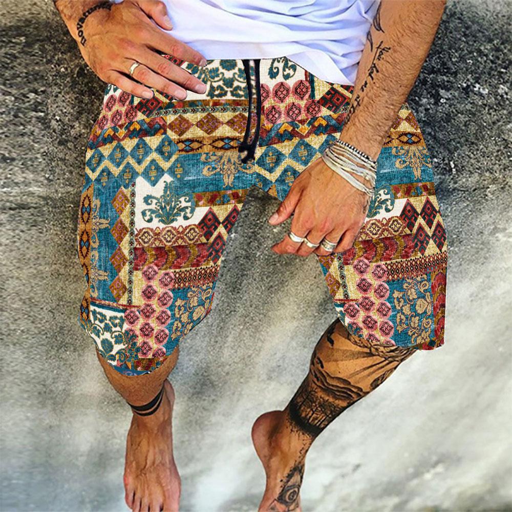 European and American floral print thin men's casual pants five-point men's loose shorts