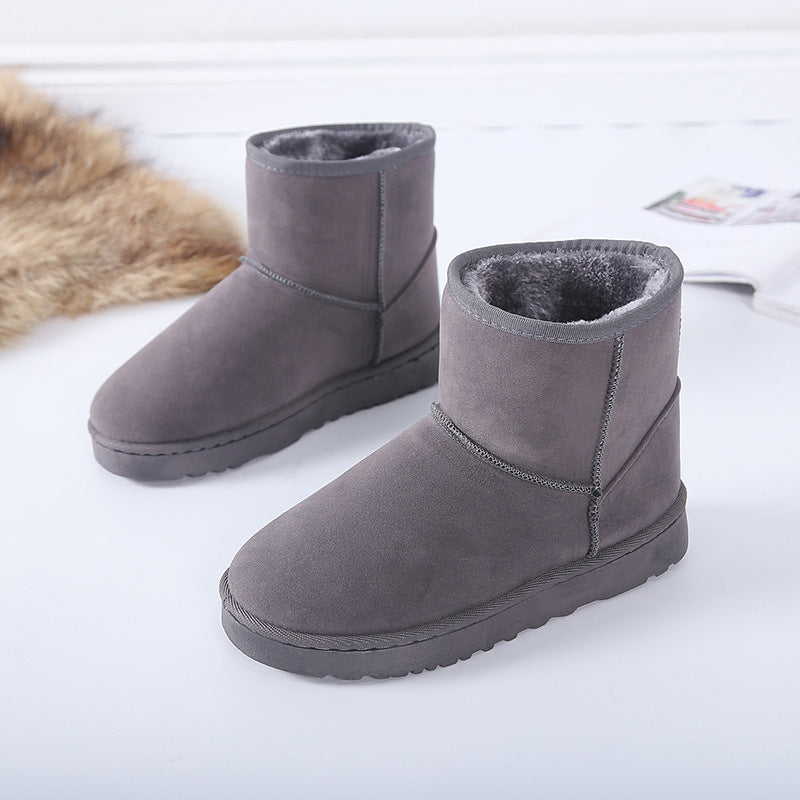 Flat-heeled short tube snow boots women's new flat-bottomed old thickening and velvet warm shoes