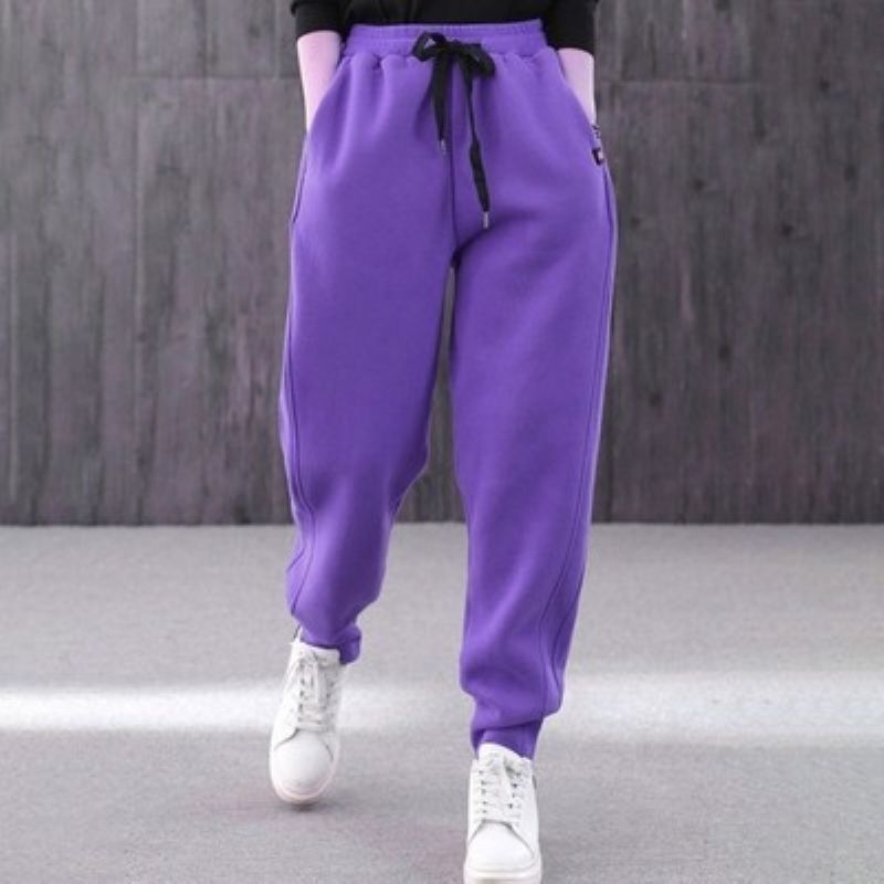 Cotton plus velvet sports pants women's thickened sweatpants large size casual pants loose and thin Korean style trousers