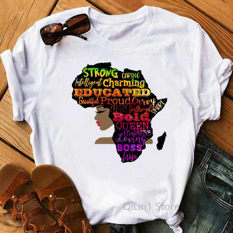 European and American Foreign Trade Feminism God Says You Are Black Girl Print Short Sleeve T-Shirt