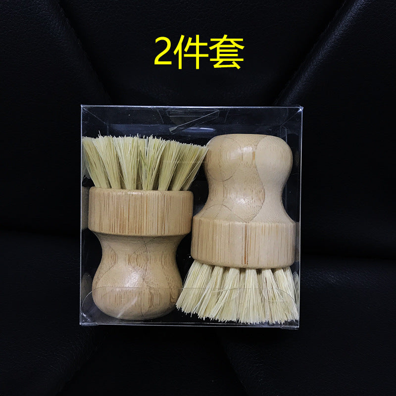 wooden kitchen cleaning brush non-stick oil sisal palm short handle round dish brush wash bowl brush seal pot brush