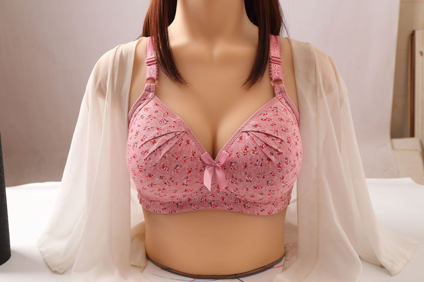 Pure cotton printing bra without steel ring gather non-magnetic plus size mother underwear