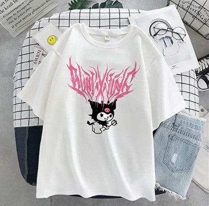 Harajuku cartoon gothic print short-sleeved T-shirt female summer street o neck sweet girl t-shirt