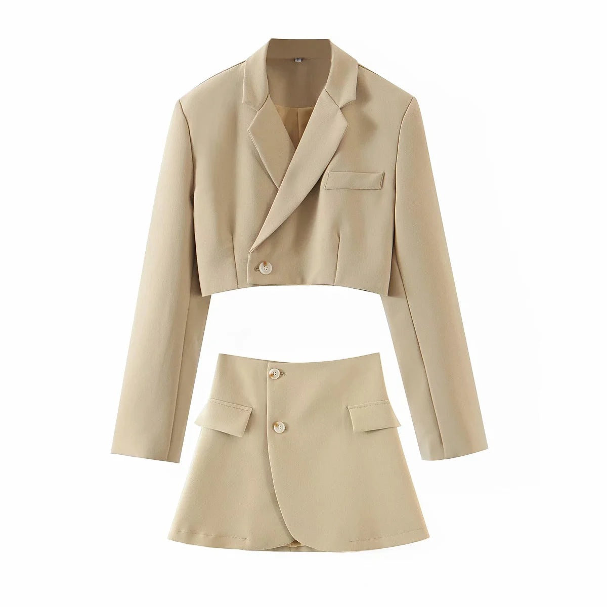 European and American fashion casual suit suit female oblique button short suit jacket + high waist pocket skirt