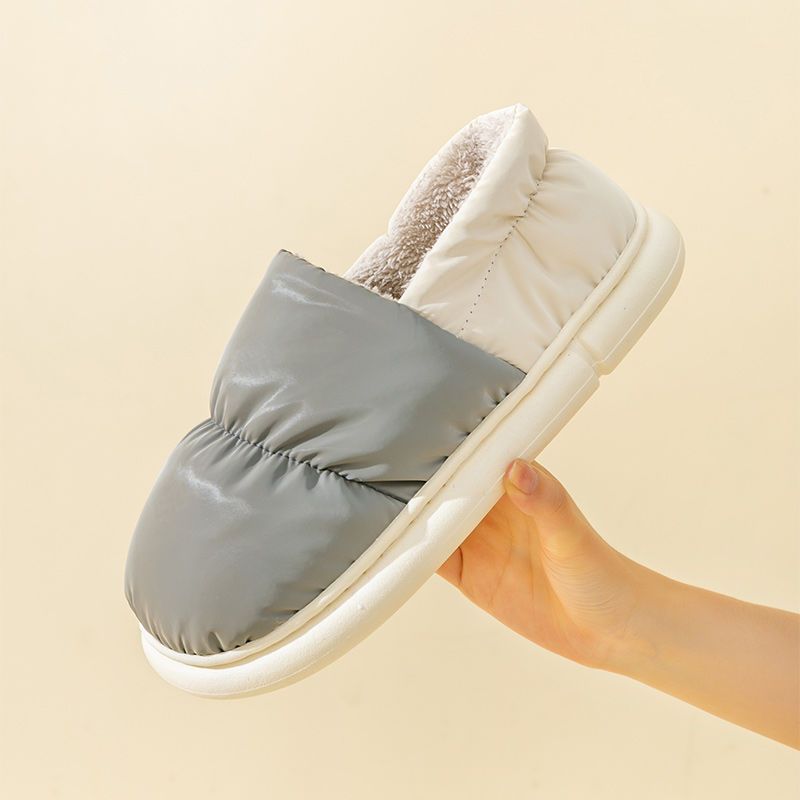 Waterproof down cloth cotton slippers girls winter home indoor bag heel warm thick bottom non-slip outer wear cotton shoes