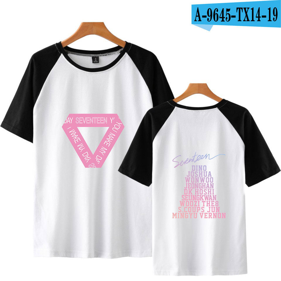 Korean group SEVENTEEN surrounding color-blocking short-sleeved T-shirt