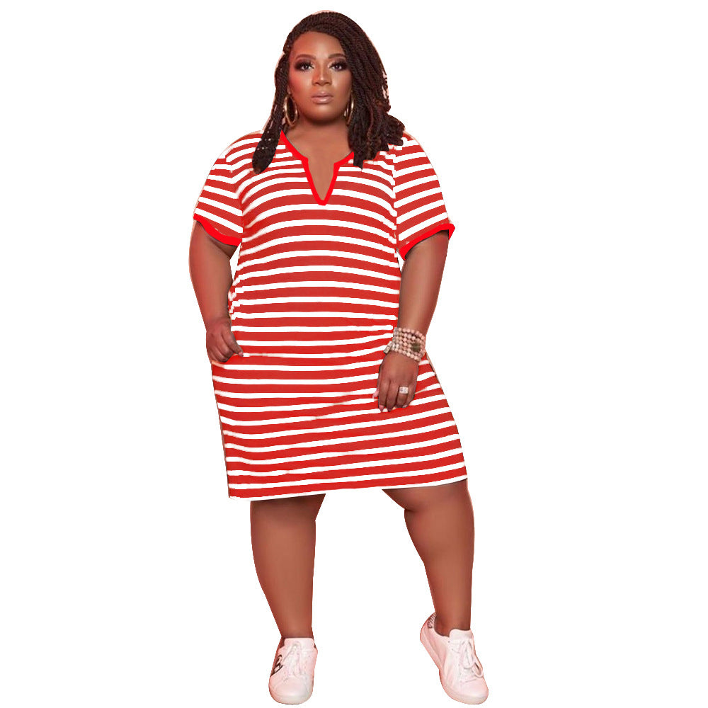 European and American women's striped V-neck dress