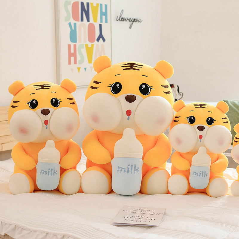 New cute baby bottle tiger pillow doll plush toy big doll doll pillow girl birthday gift