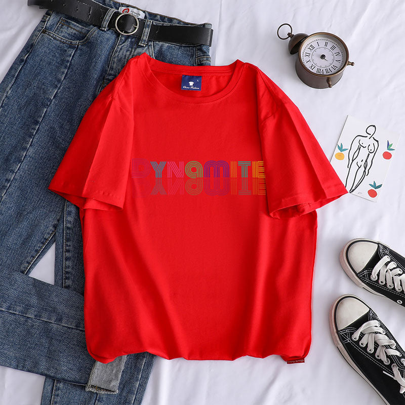 European and American new kpop youth group dynamite album gradient printing cotton T-shirt