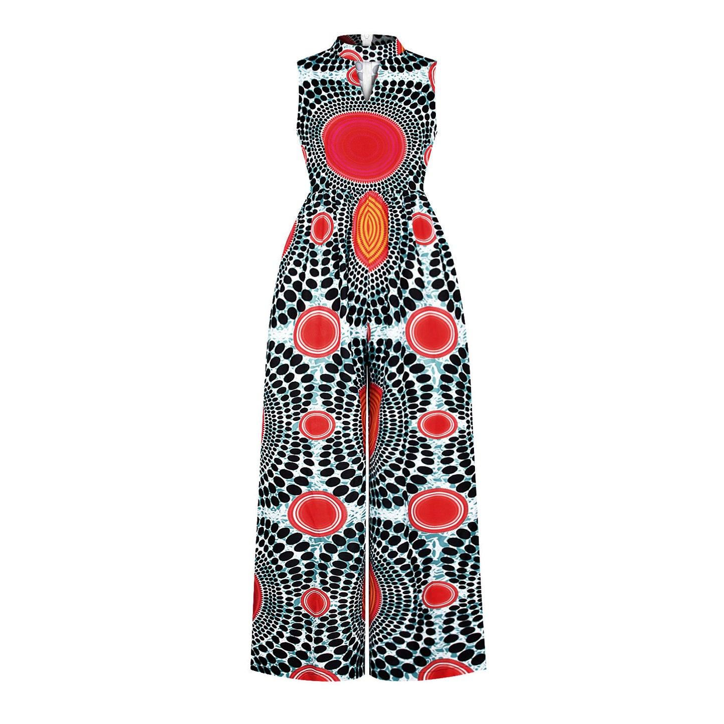 African style digital printing women's casual sleeveless jumpsuit fashion wide-leg trousers